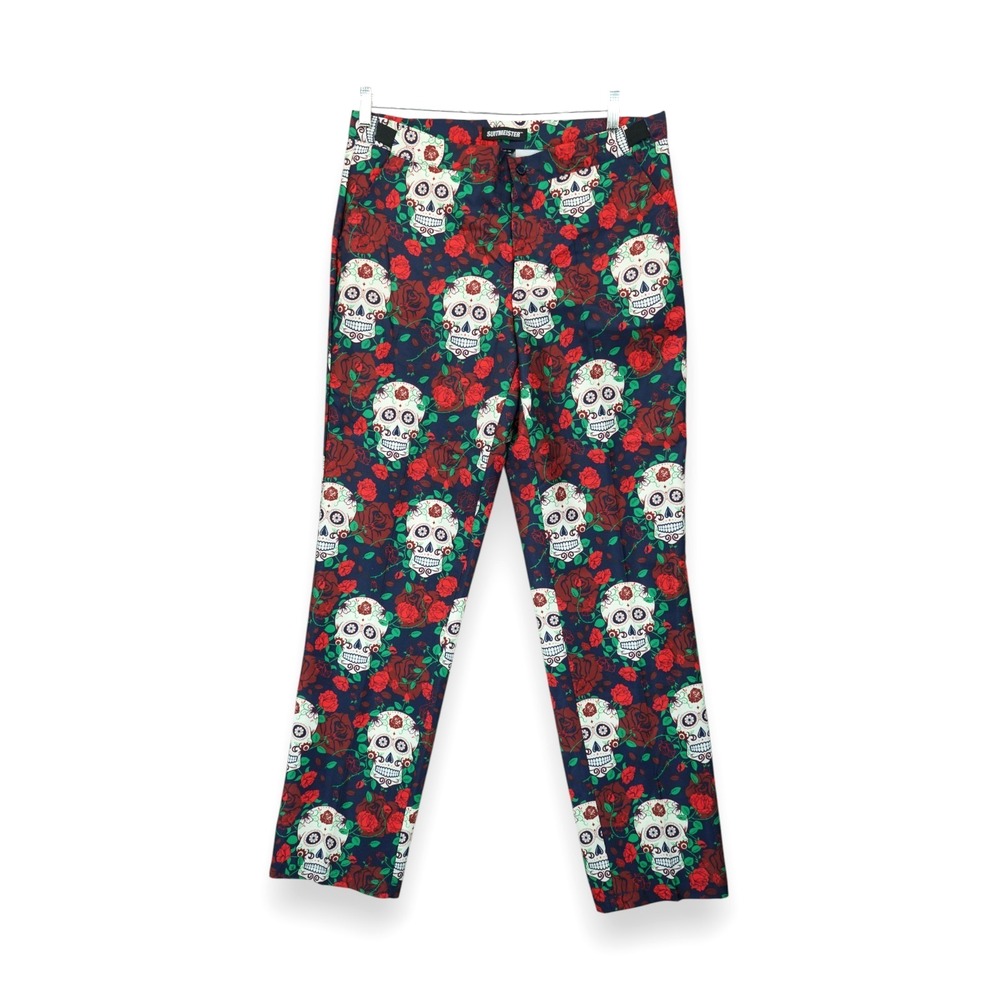 Suitmeister‎ Pants Men's Day of the Dead Slides Pockets Slim Fit Polyester Large